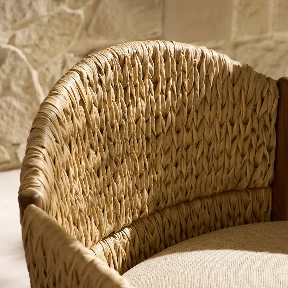 Dione Woven Outdoor Lounge Arm Chair - Brown, Teak