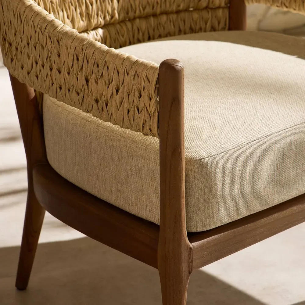 Dione Woven Outdoor Lounge Arm Chair - Brown, Teak
