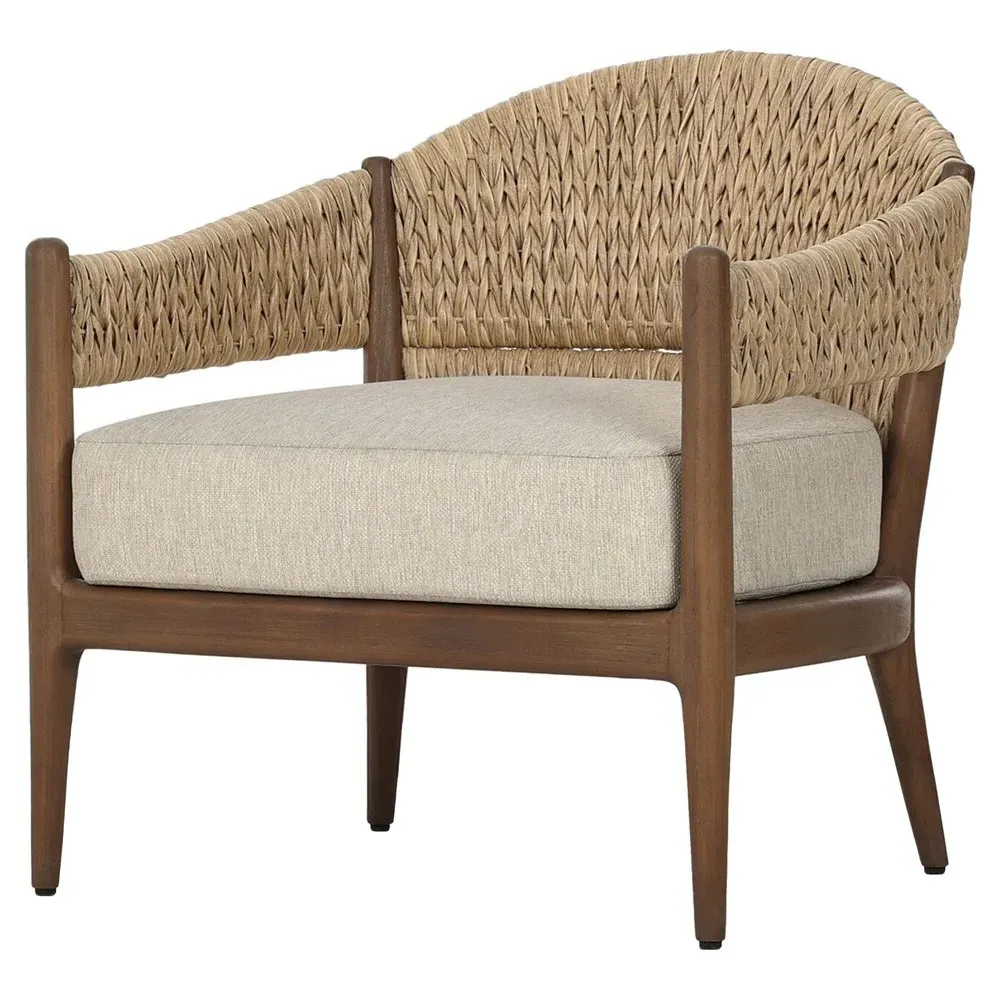 Dione Woven Outdoor Lounge Arm Chair - Brown, Teak
