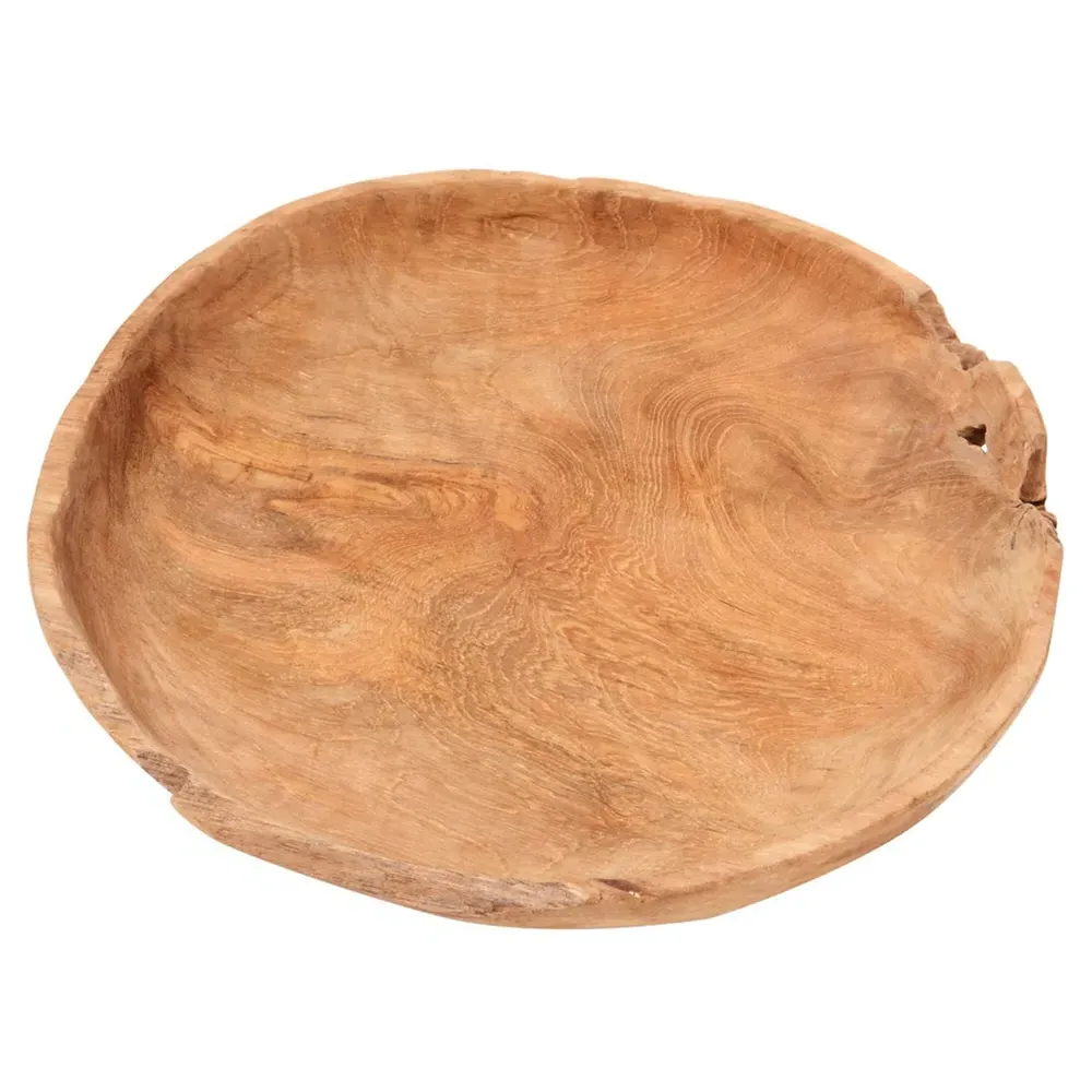 Dionne Round Serving Platter - Natural, Teak Wood