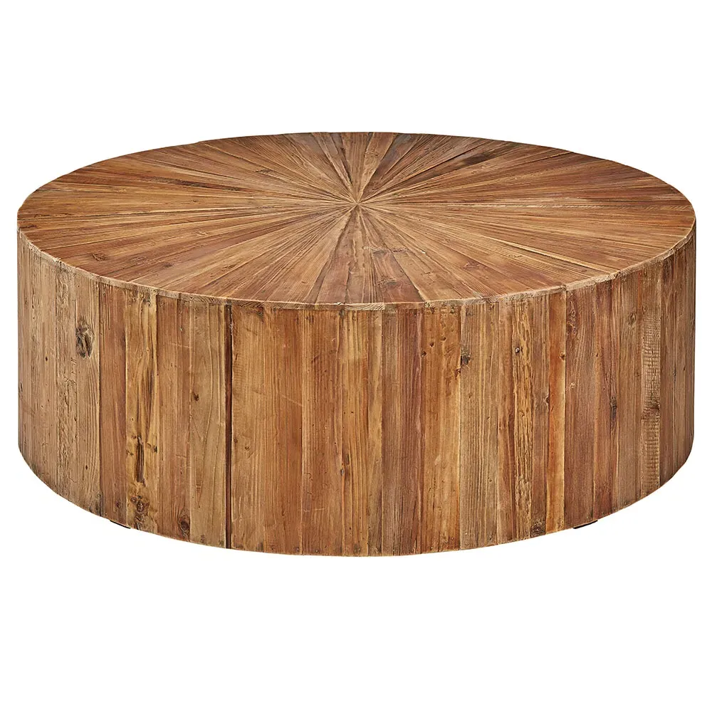 Dixiie Round Drum Coffee Table - Brown, Pine Wood
