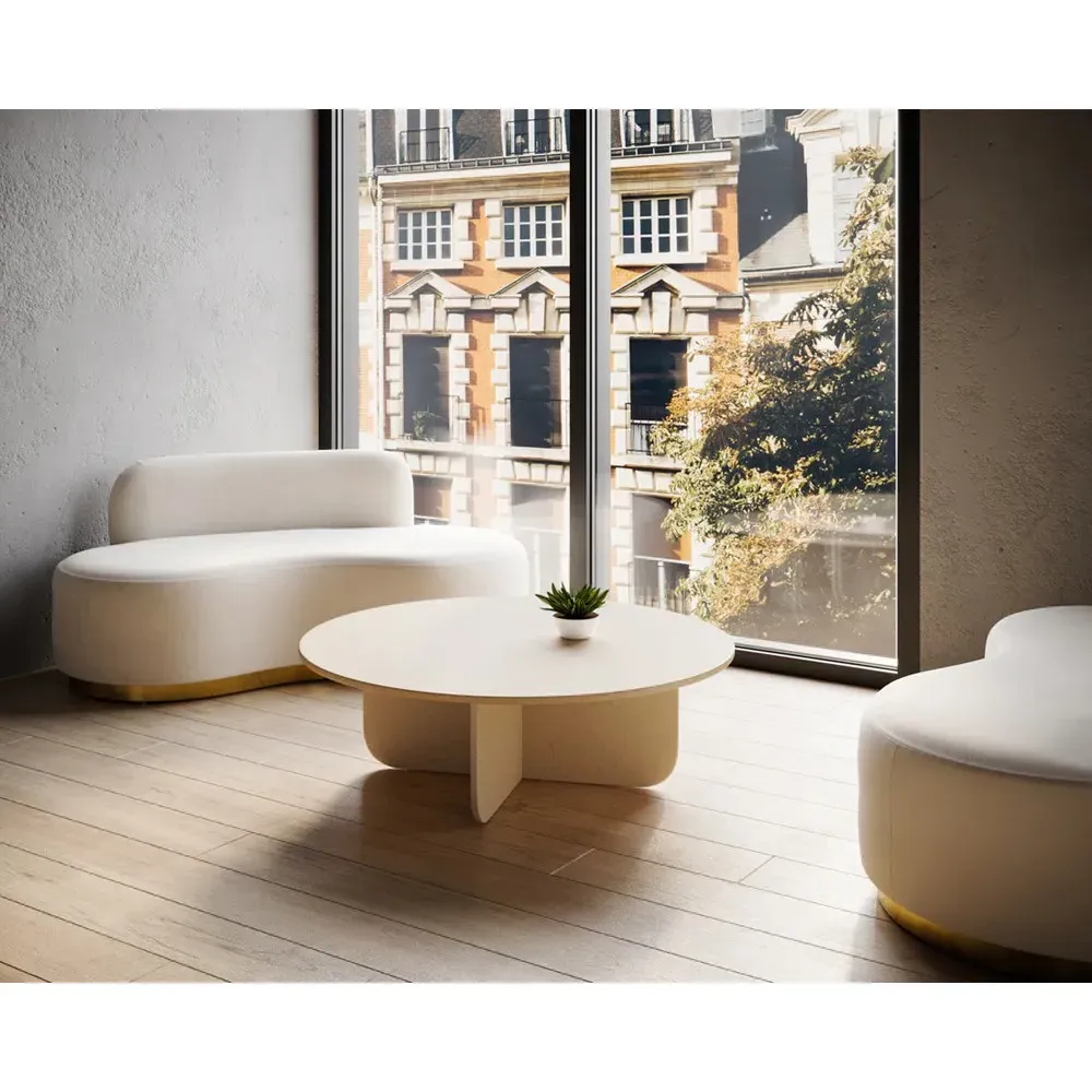 Dolores Round Coffee Table - Cream, Marble