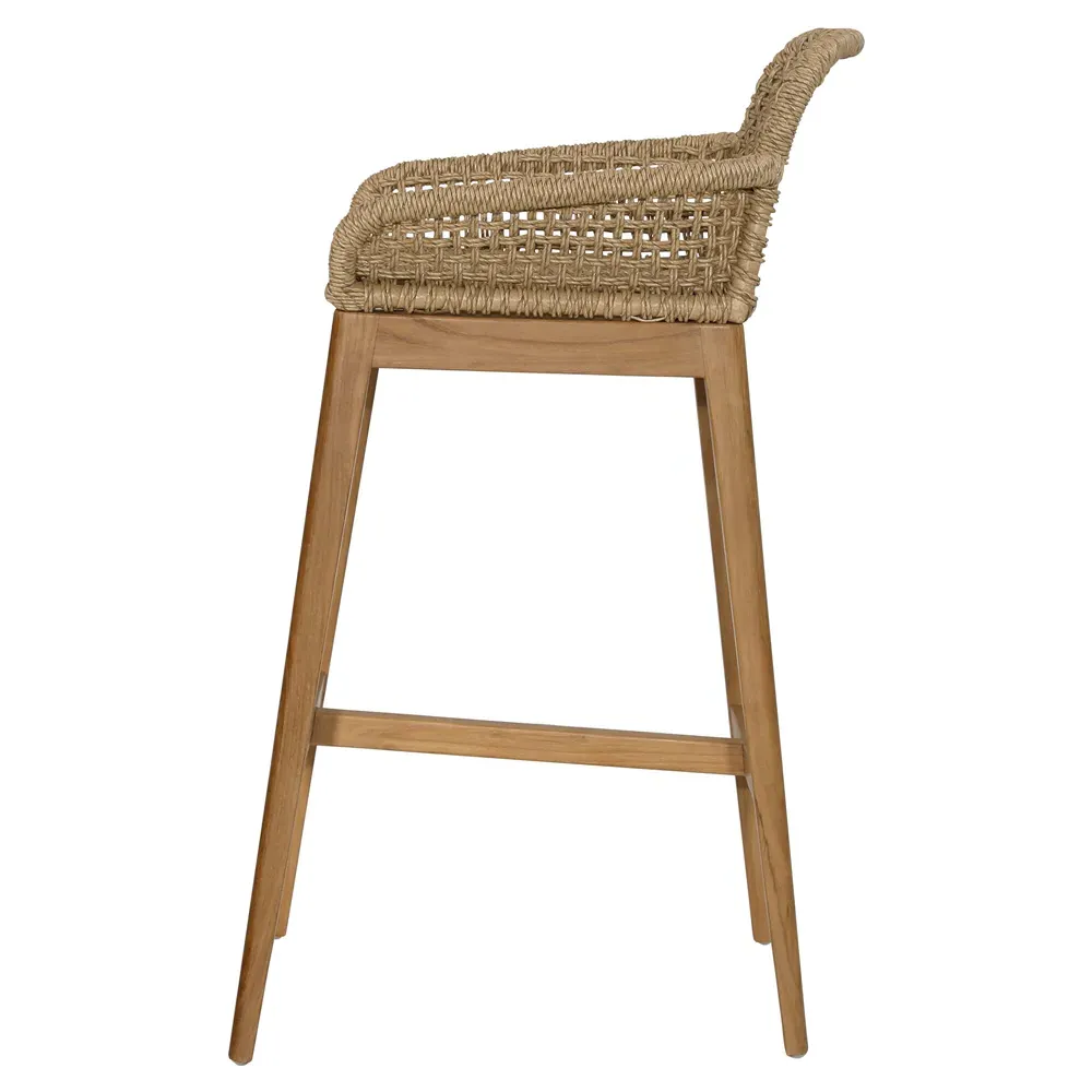 Dominic Outdoor Bar Stool - Brown, Teak Wood
