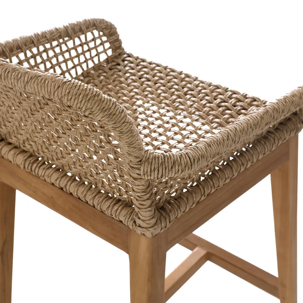 Dominic Outdoor Bar Stool - Brown, Teak Wood