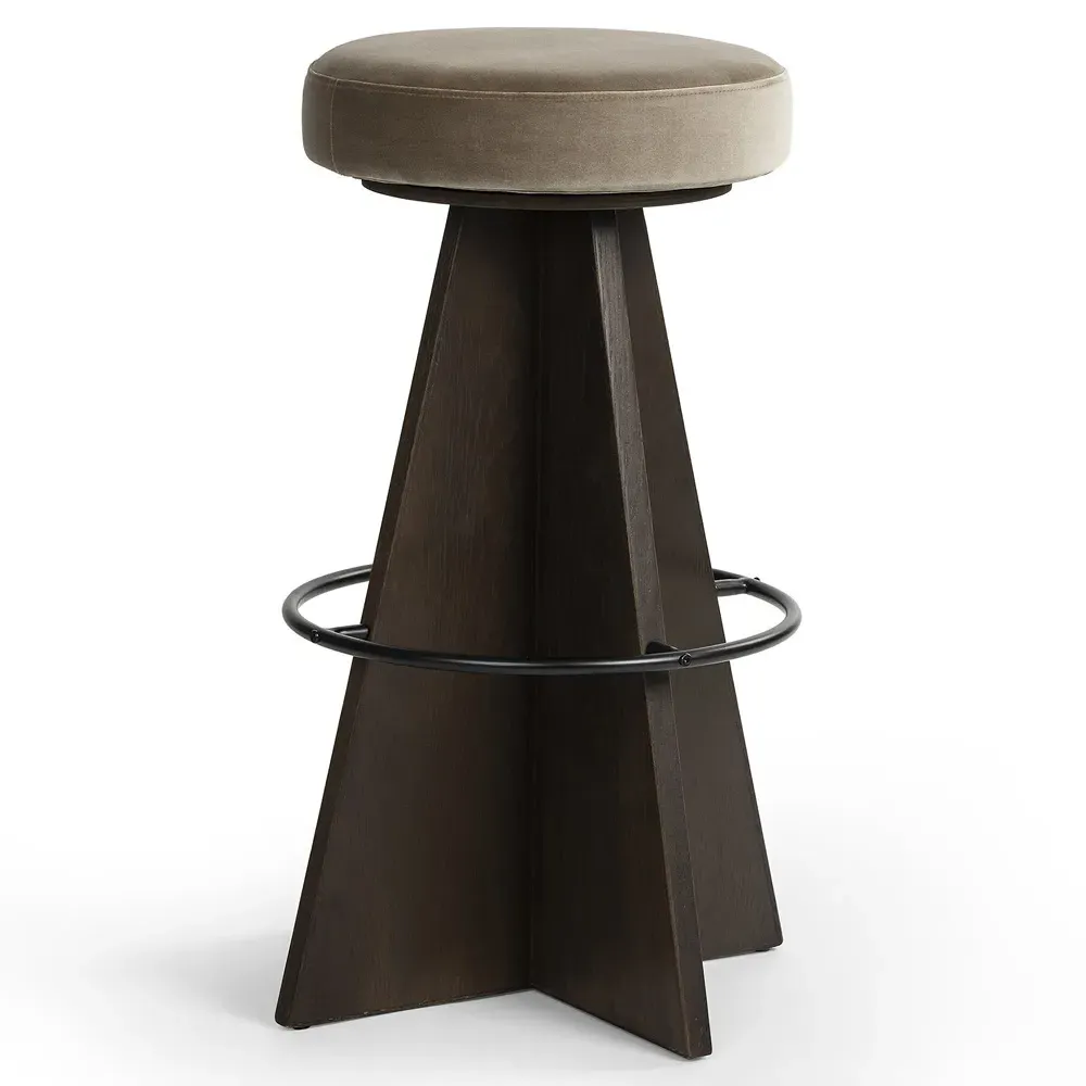 Donovan Swivel Bar Stool - Taupe, Oak Wood