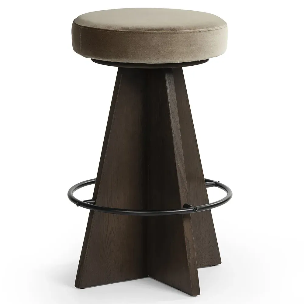 Donovan Swivel Counter Stool - Taupe, Oak Wood