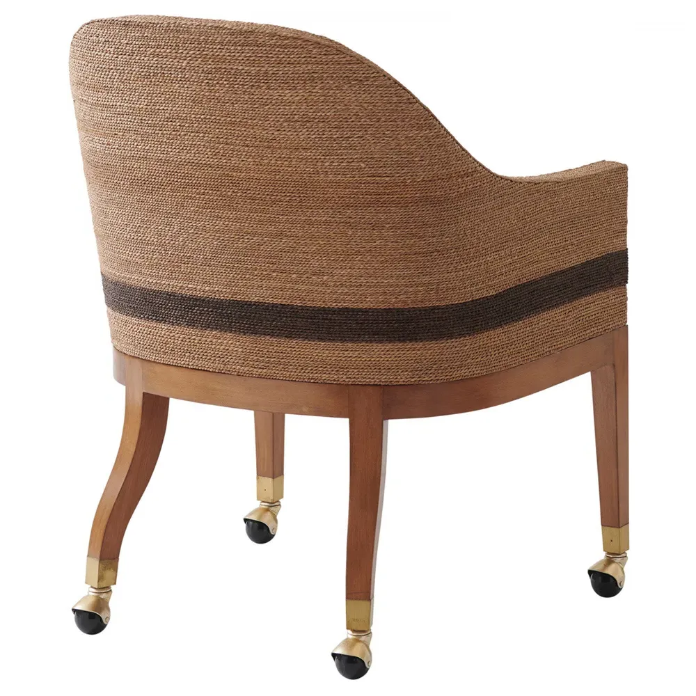 Dorian Caster Dining Arm Chair - White, Woven Rope