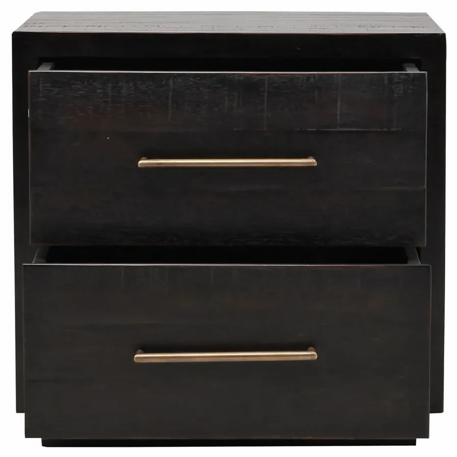 Dorwin 2 Drawer Nightstand - Black, Acacia Wood