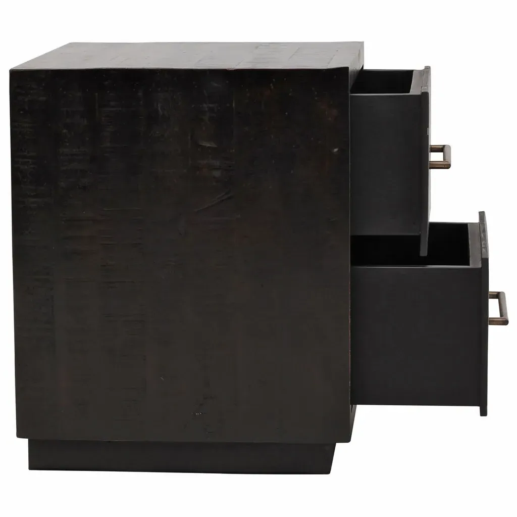 Dorwin 2 Drawer Nightstand - Black, Acacia Wood