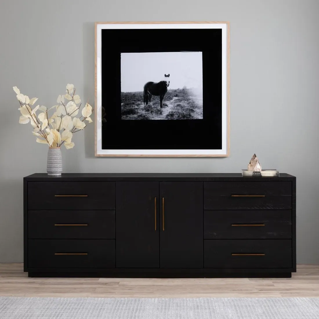Dorwin Media Console Sideboard - Black, Acacia Wood