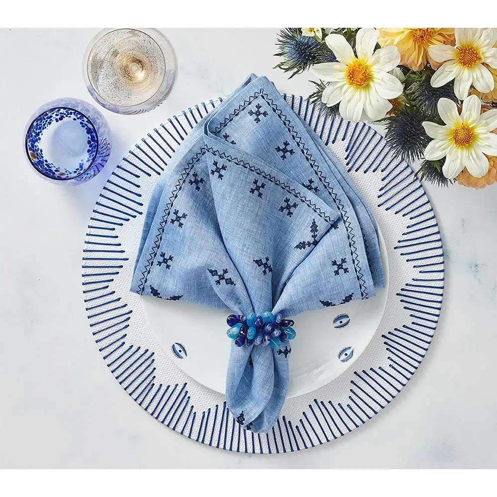 Dream Weaver Chevron Border Placemat Set of 4 - White, Blue