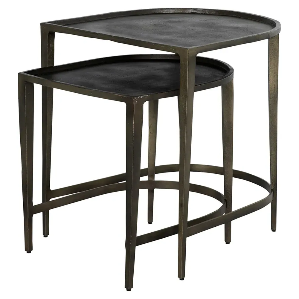 Dresden Nesting Side Table Set - Aged Brass, Aluminum