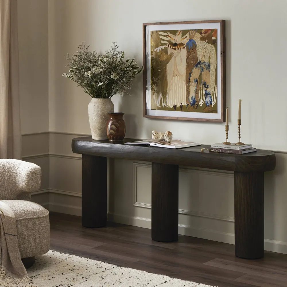 Duke Oval Console Table - Dark Brown, Pine