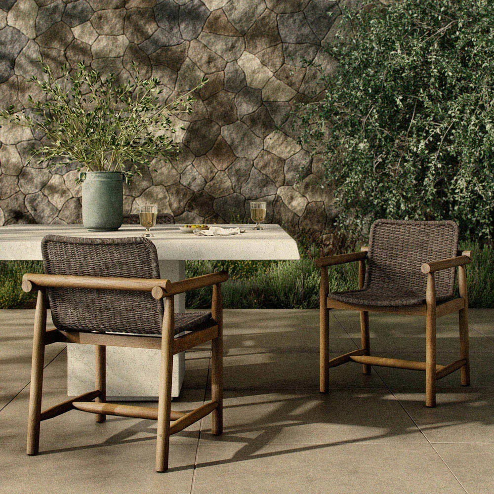 Dume Outdoor Dining Arm Chair - Brown, Teak