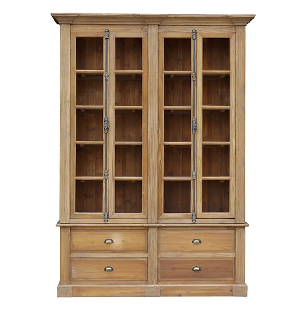 Dustin 4 Drawer Bookcase with Glass Doors - Brown, Pine