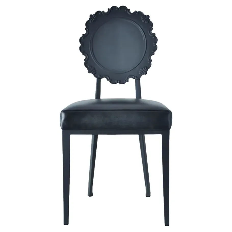Earl Grey Floral Aluminum Dining Side Chair - Black, Leather