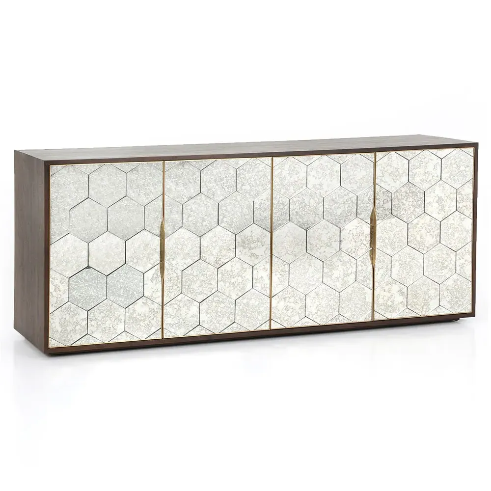 Earl Honeycomb Pattern Mirrored Door Sideboard - Dark Walnut