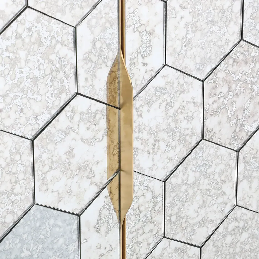 Earl Honeycomb Pattern Mirrored Door Sideboard - Dark Walnut