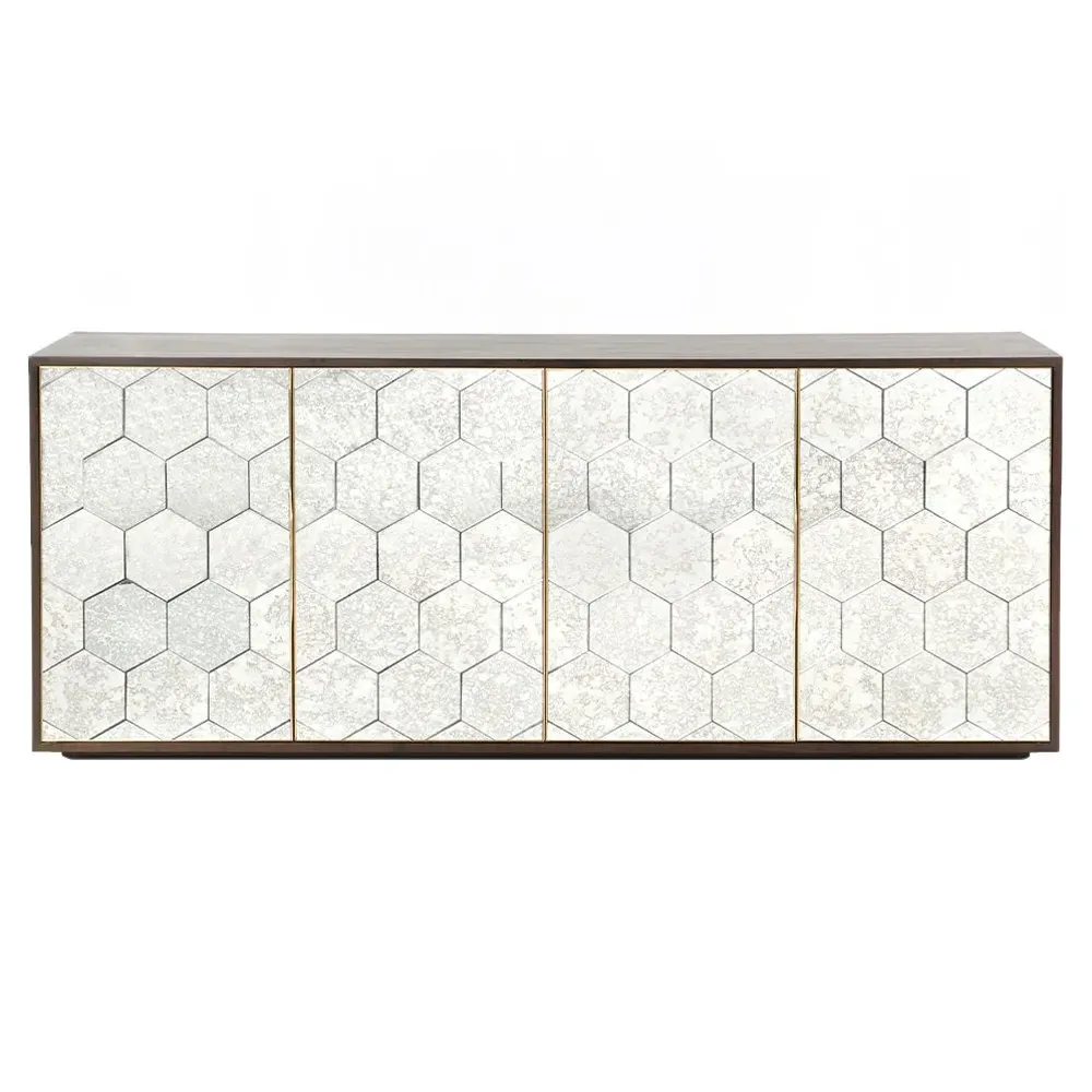 Earl Honeycomb Pattern Mirrored Door Sideboard - Dark Walnut image
