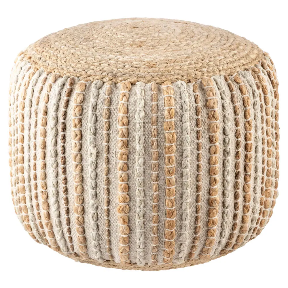 Easton Round Pouf - Beige, Jute