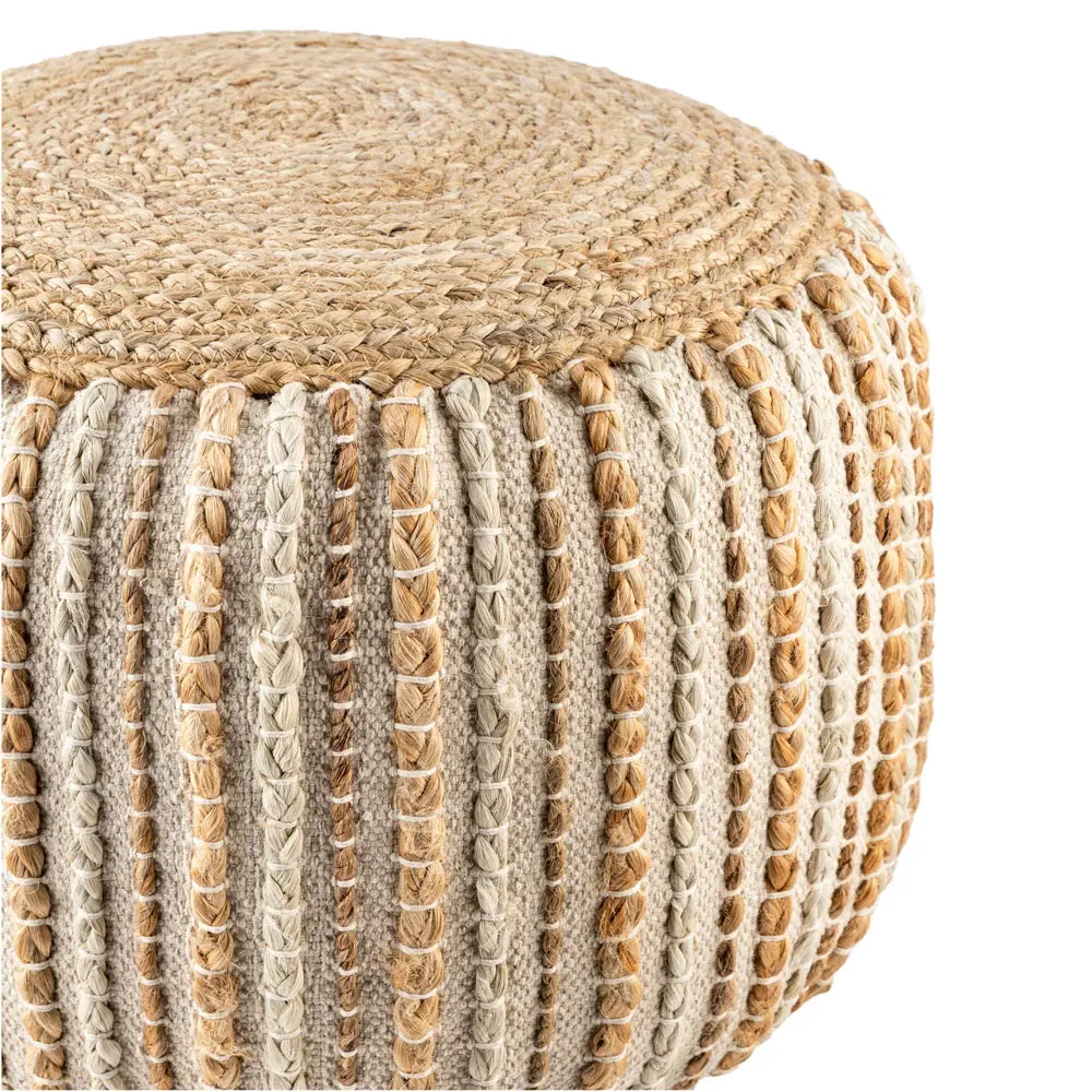 Easton Round Pouf - Beige, Jute