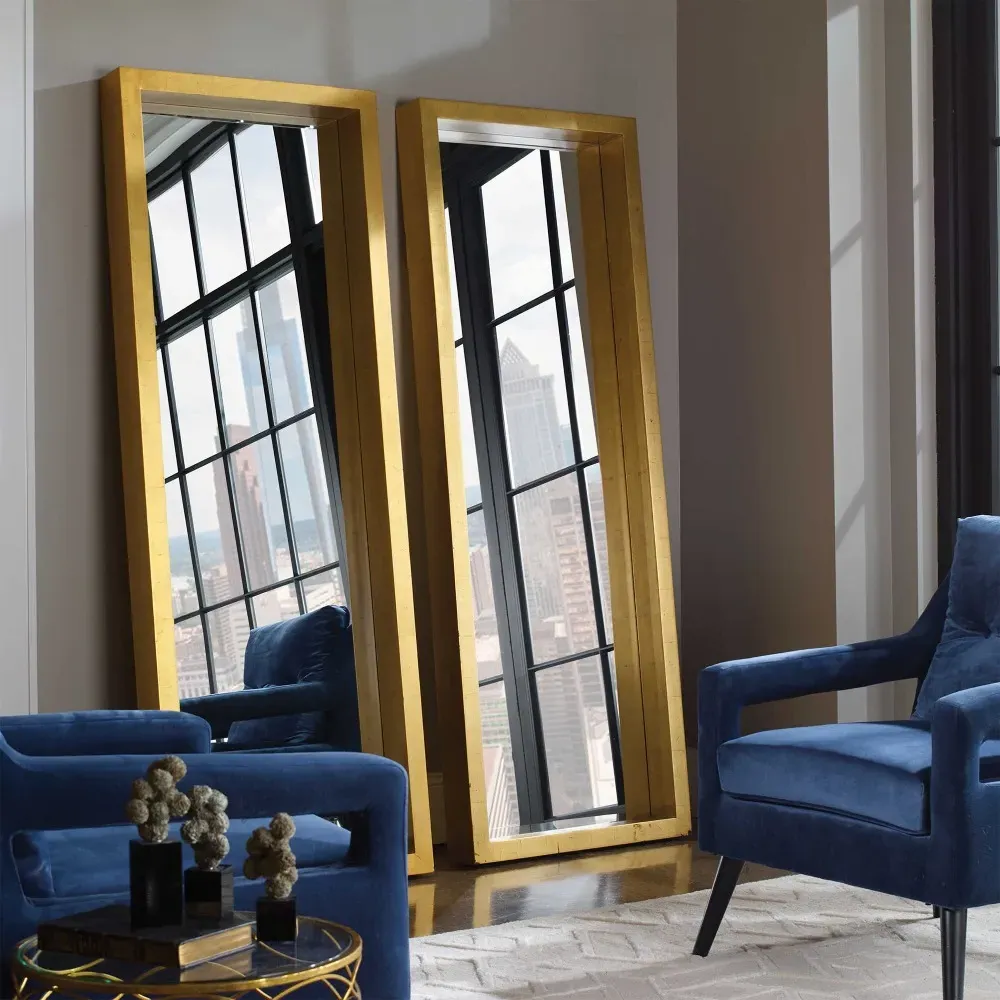 Eda Hollywood Block Floor Mirror - Antique Gold