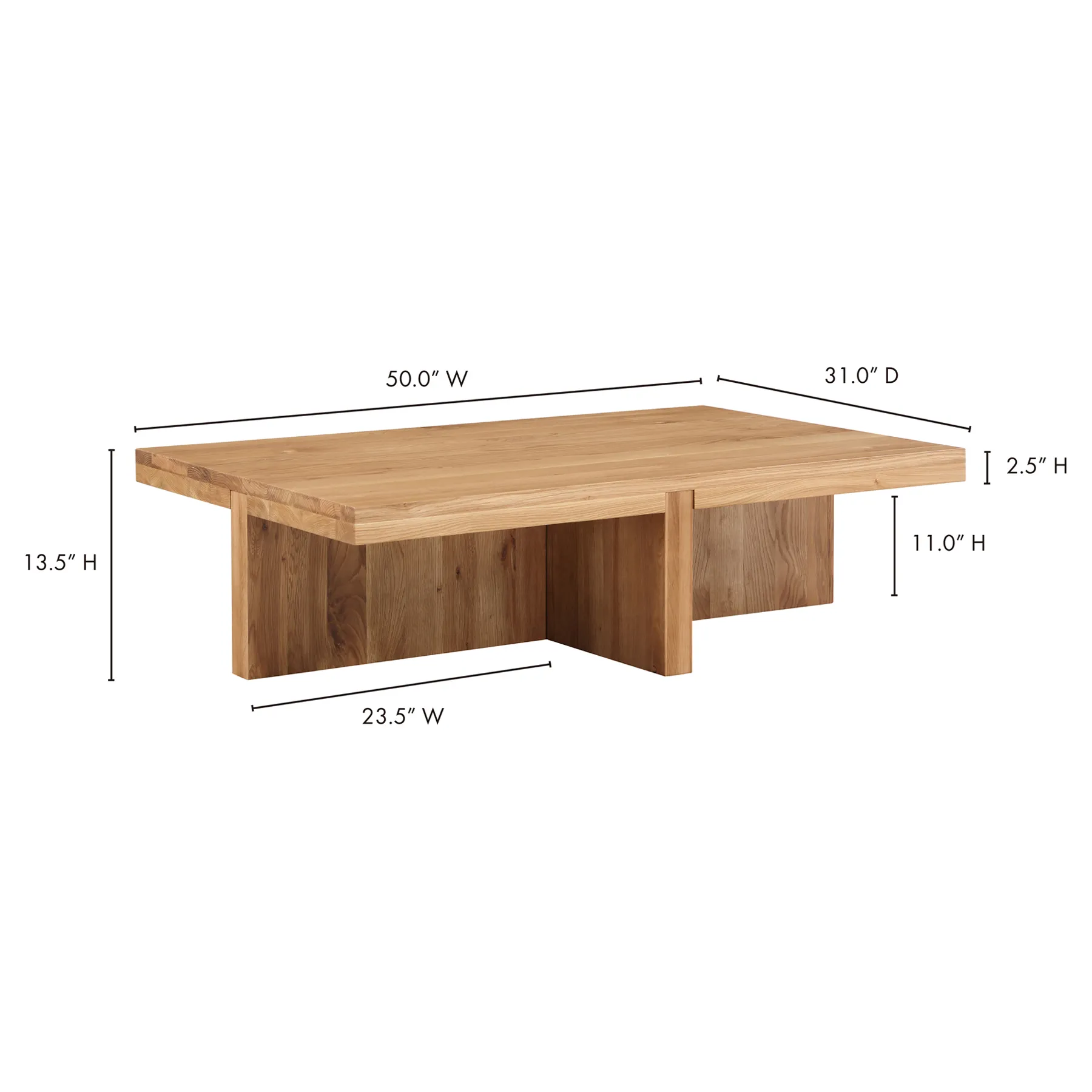 Edgar Rectangular Coffee Table - Brown, Oak Wood