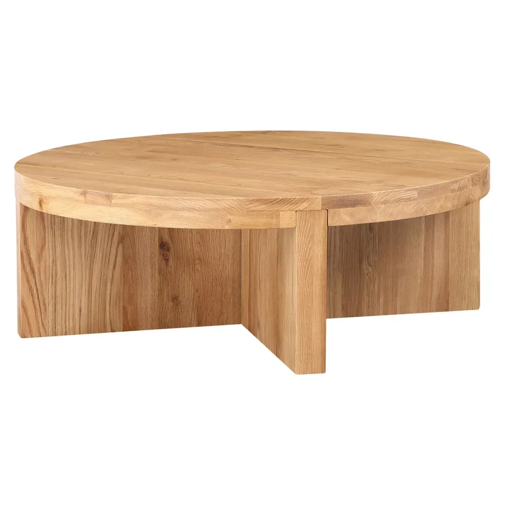 Edgar Round Coffee Table - Brown, Oak Wood