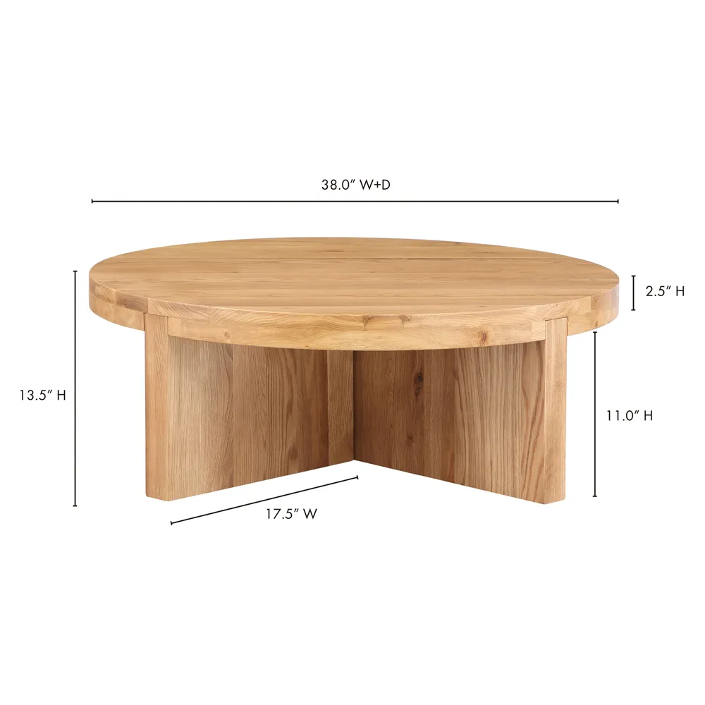 Edgar Round Coffee Table - Brown, Oak Wood