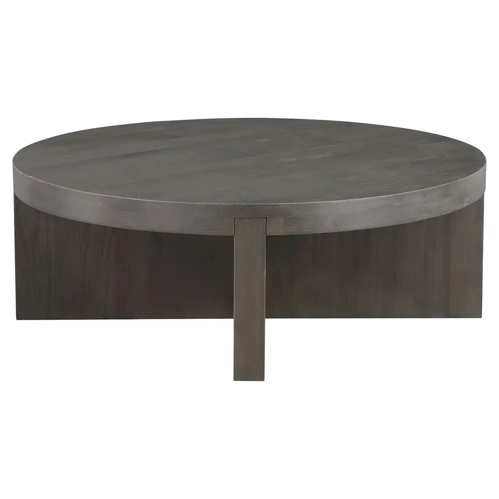 Edgar Round Coffee Table - Dark Brown, Oak Wood