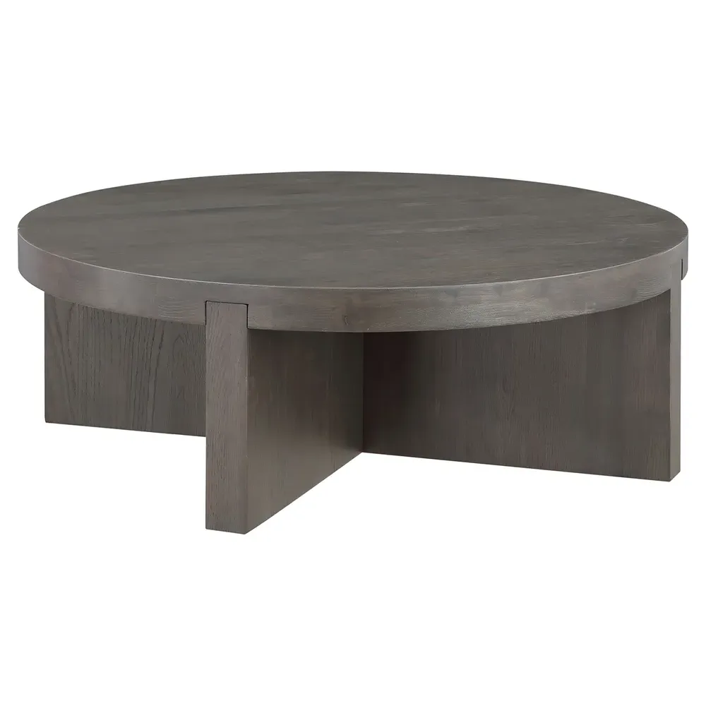 Edgar Round Coffee Table - Dark Brown, Oak Wood