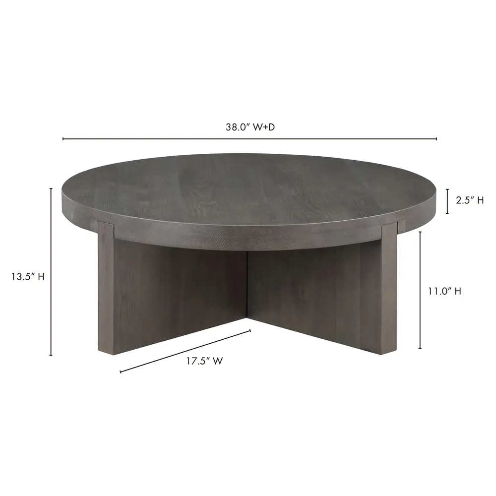 Edgar Round Coffee Table - Dark Brown, Oak Wood
