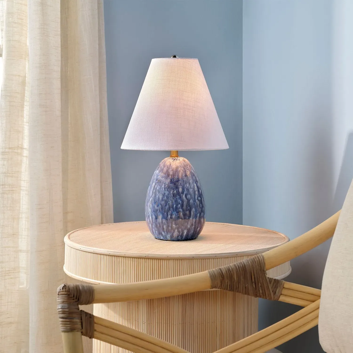 Edie Linen Shade Table Lamp - Blue, Ceramic