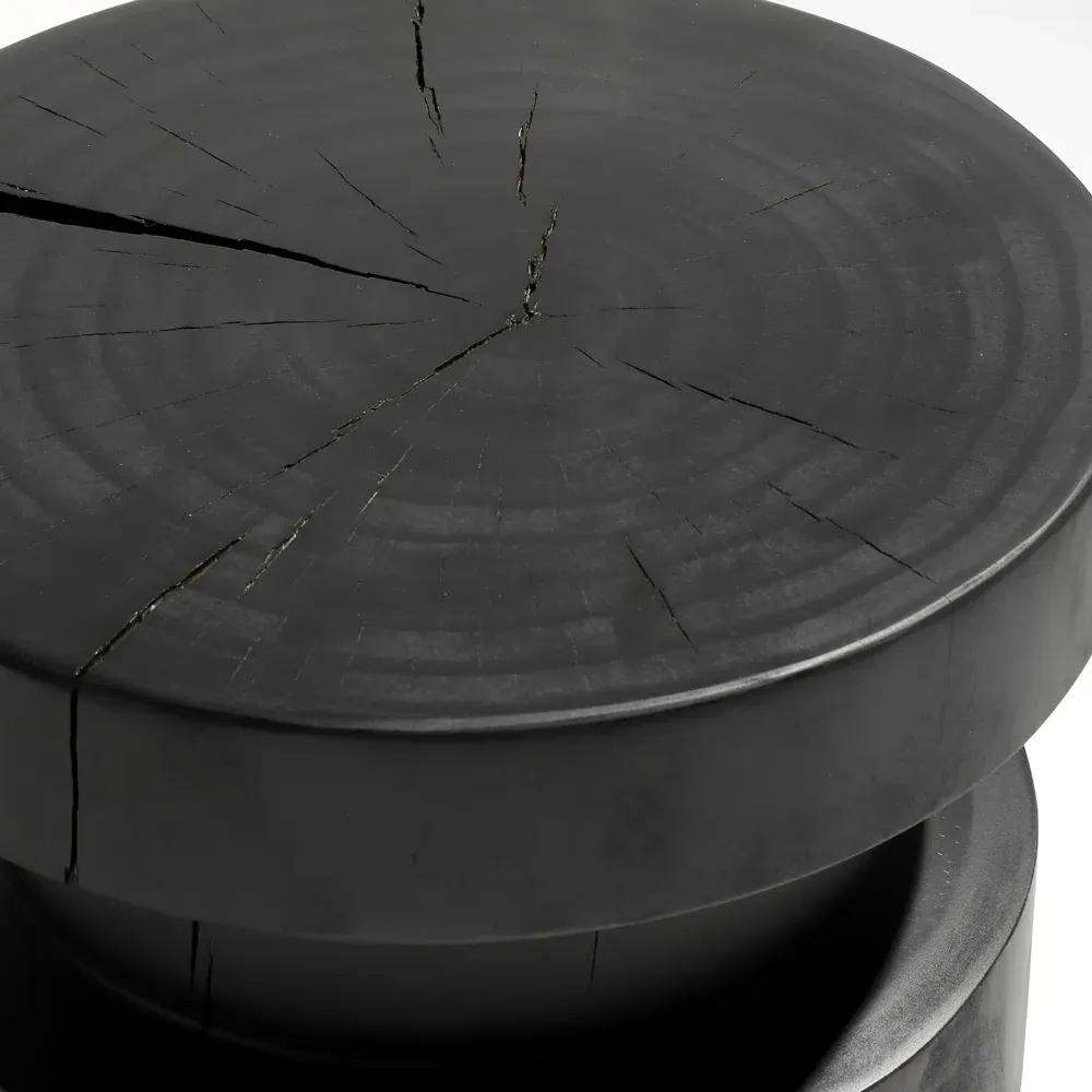 Edison Round End Table - Black, Pine Wood