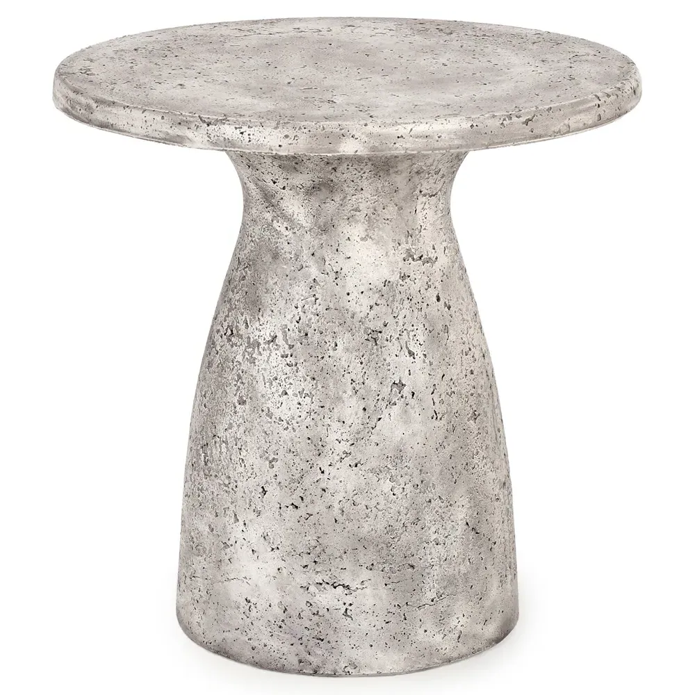 Eduard Round Pedestal Outdoor Side Table - Light Grey, Concrete