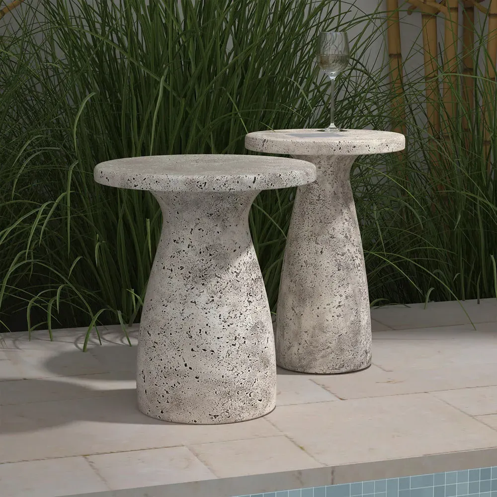 Eduard Round Pedestal Outdoor Side Table - Light Grey, Concrete