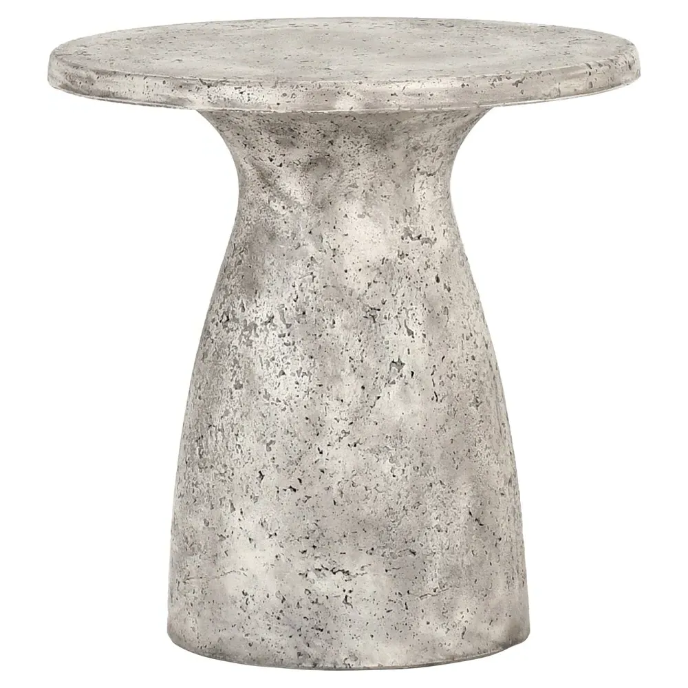Eduard Round Pedestal Outdoor Side Table - Light Grey, Concrete