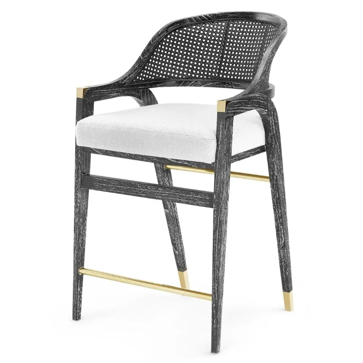 Edward Counter Stool with Woven Cane - Black, Mahogany