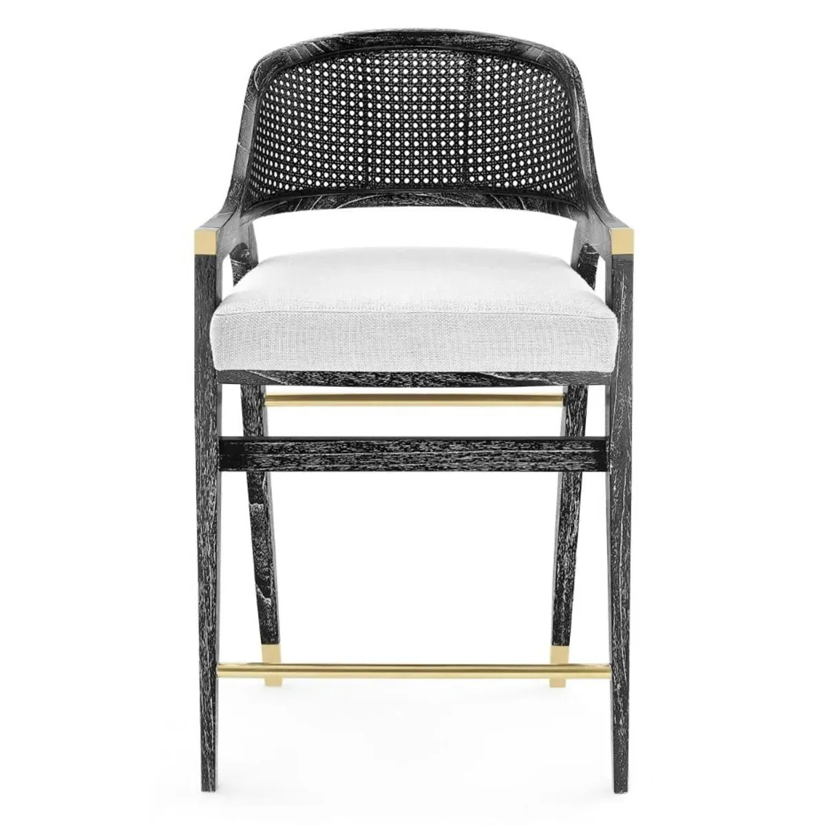 Edward Counter Stool with Woven Cane - Black, Mahogany
