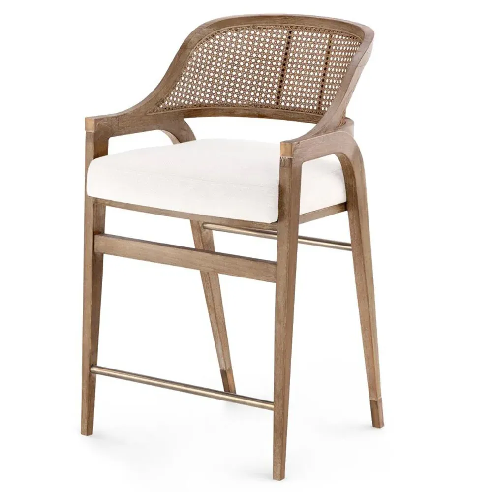 Edward Counter Stool with Woven Cane - Driftwood, Mahogany