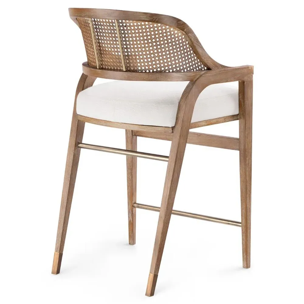 Edward Counter Stool with Woven Cane - Driftwood, Mahogany