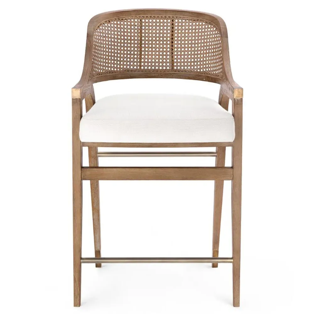 Edward Counter Stool with Woven Cane - Driftwood, Mahogany