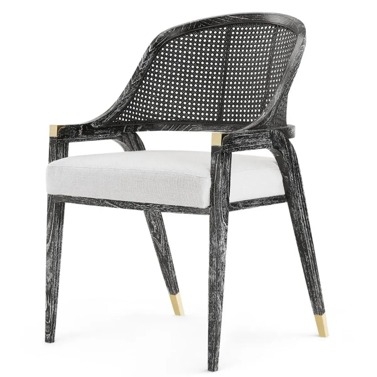 Edward Dining Arm Chair with Woven Cane - Black, Mahogany