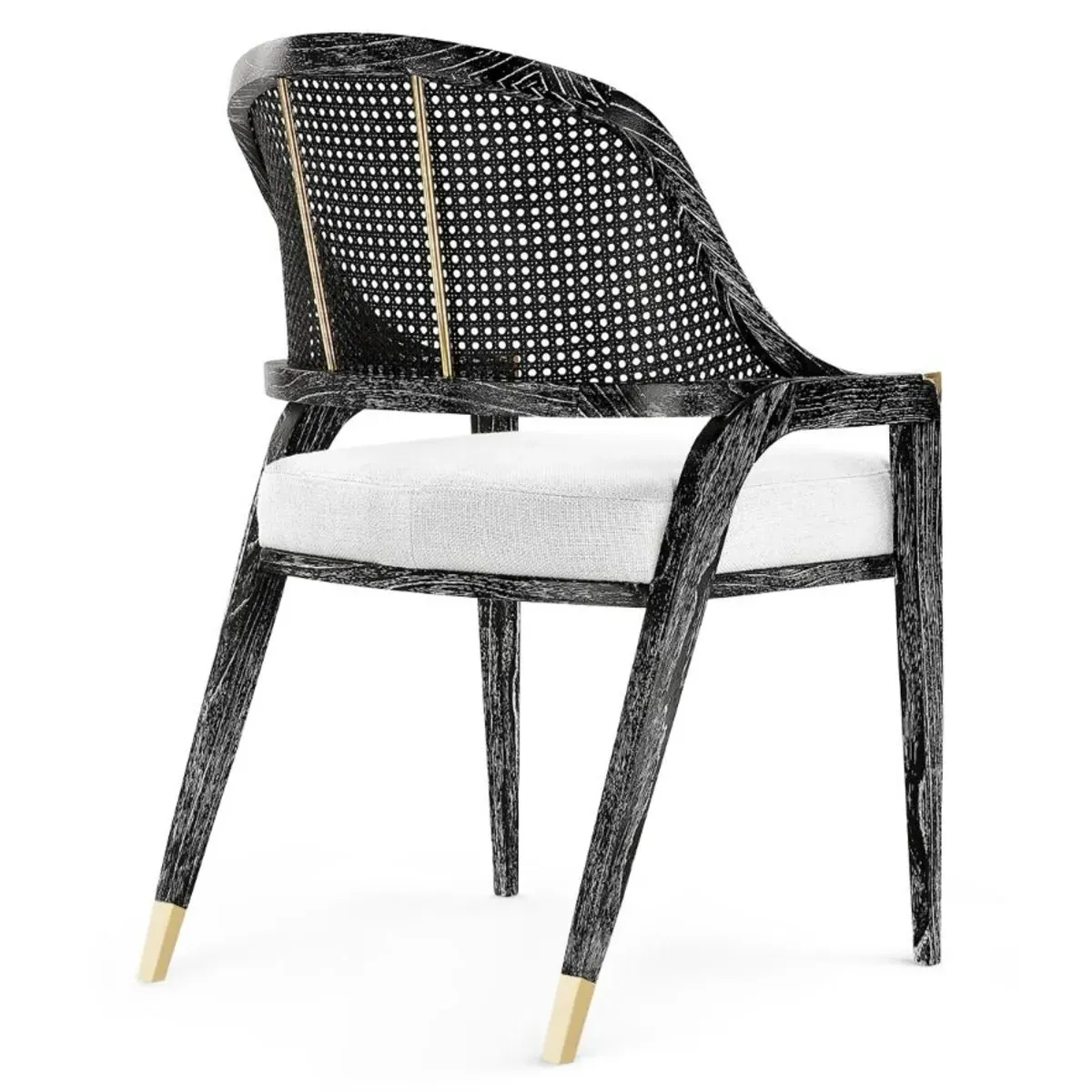 Edward Dining Arm Chair with Woven Cane - Black, Mahogany