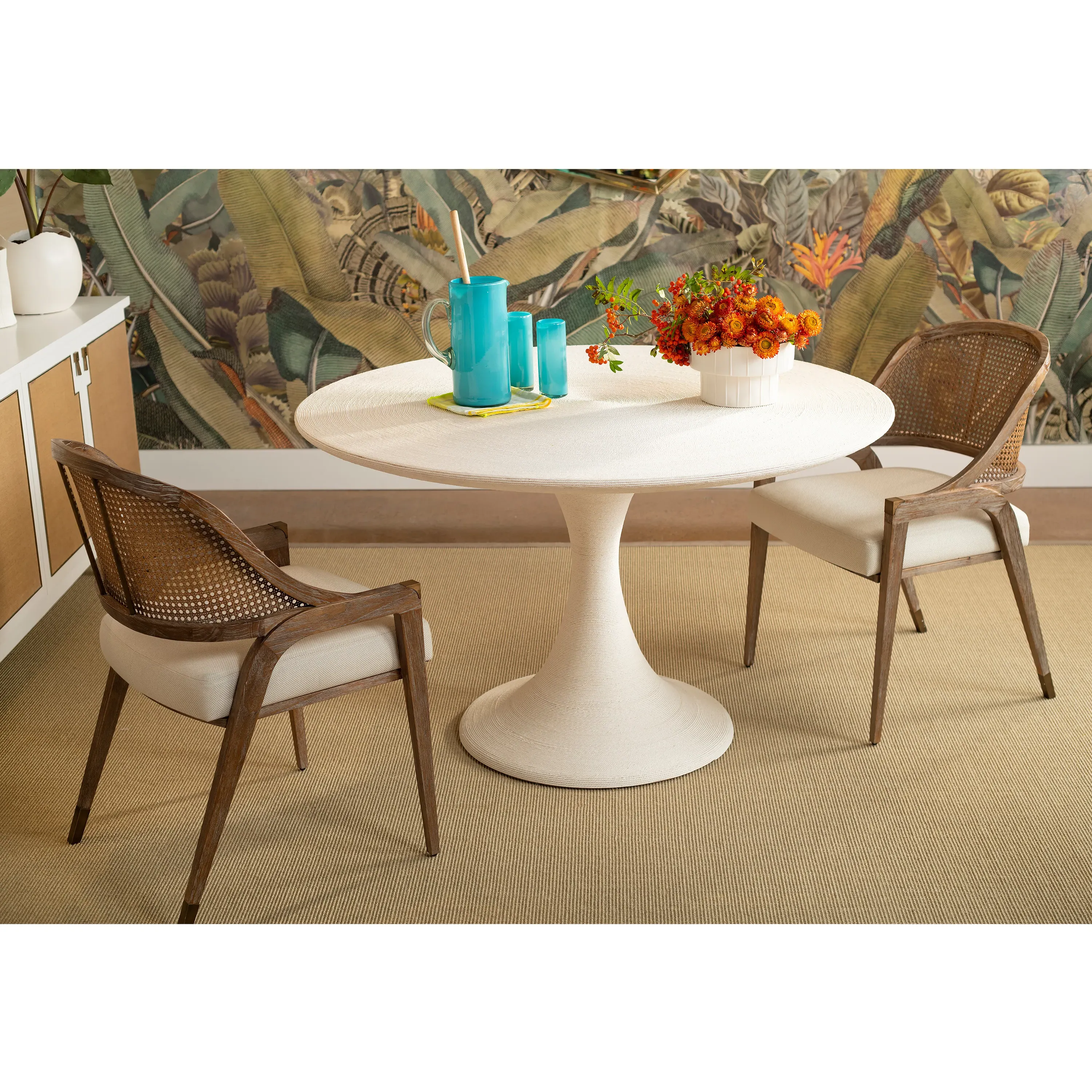 Edward Upholstered Dining Arm Chair - White, Linen