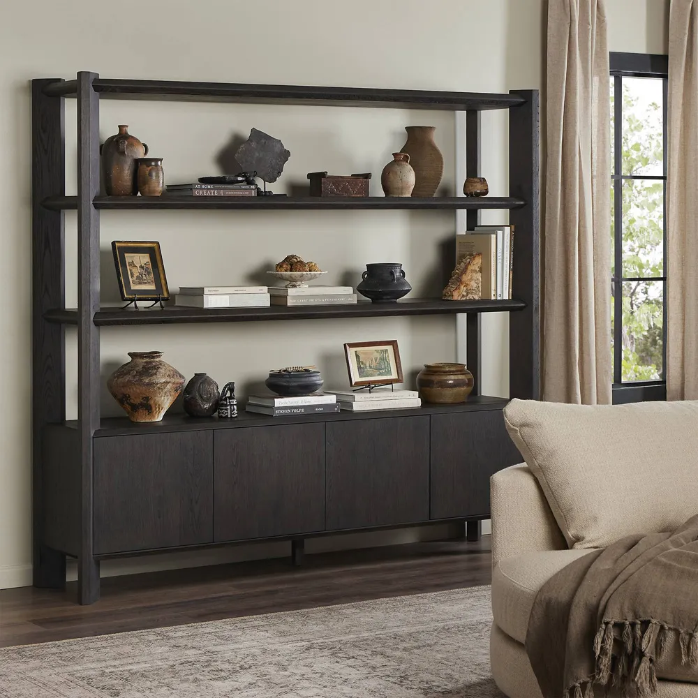 Edward Wide Bookcase - Smoked Black, Oak