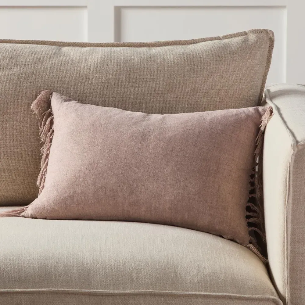 Effie Lumbar Pillow with Tassels - Blush, Linen