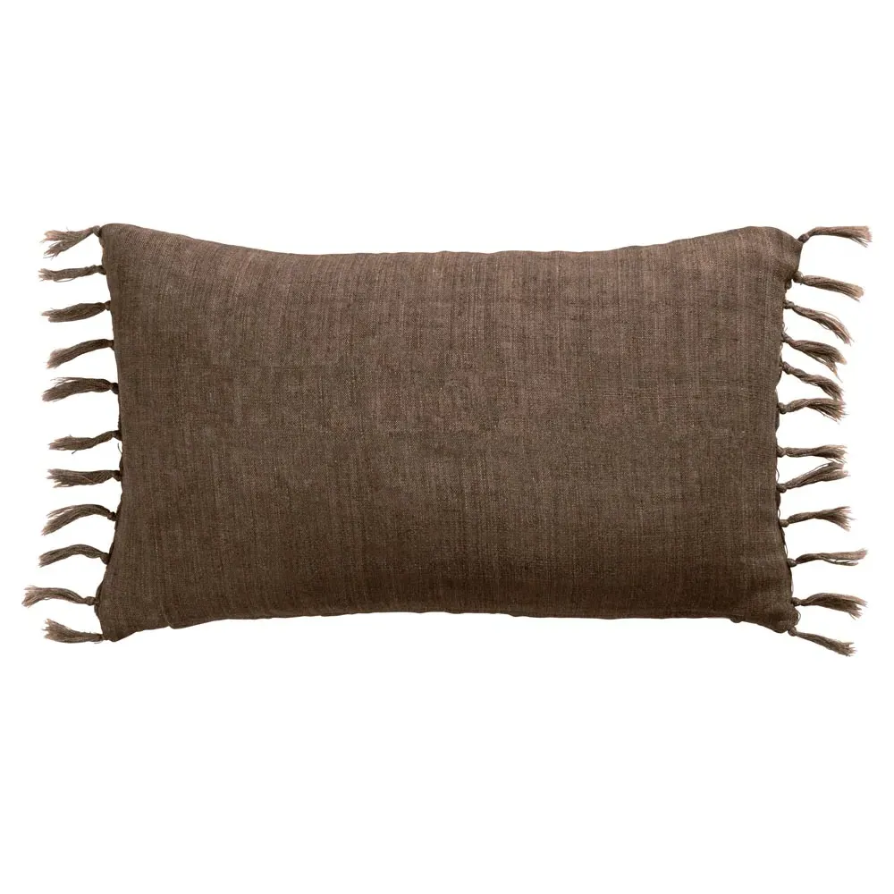 Effie Lumbar Pillow with Tassels - Brown, Linen