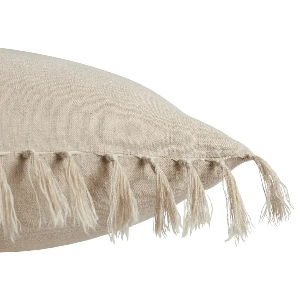 Effie Lumbar Pillow with Tassels - Light Grey, Linen