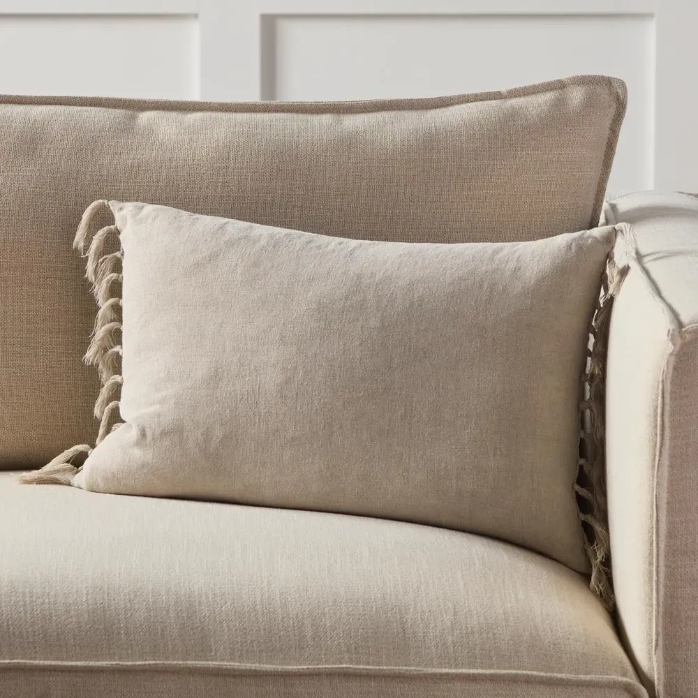 Effie Lumbar Pillow with Tassels - Light Grey, Linen